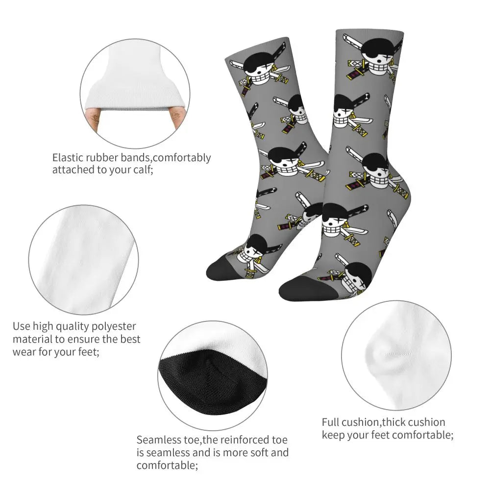 Anime Men's Socks Harajuku Luffy Zoro Trafalgar Law Unisex Crew Socks
