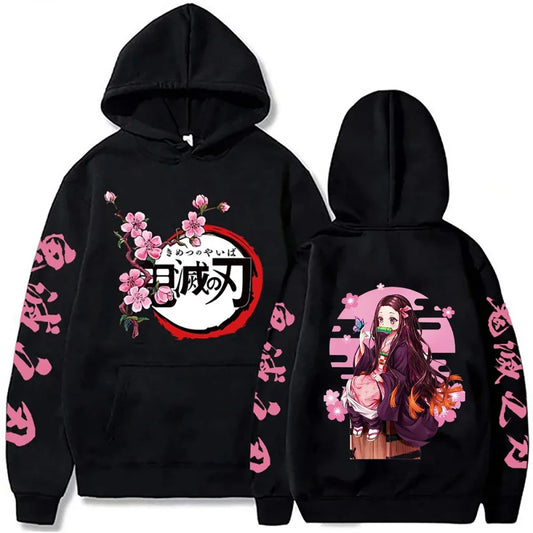 Demon Slayer Nezuko Pink Sakura Hoodie – Black Edition v2 (Unisex)