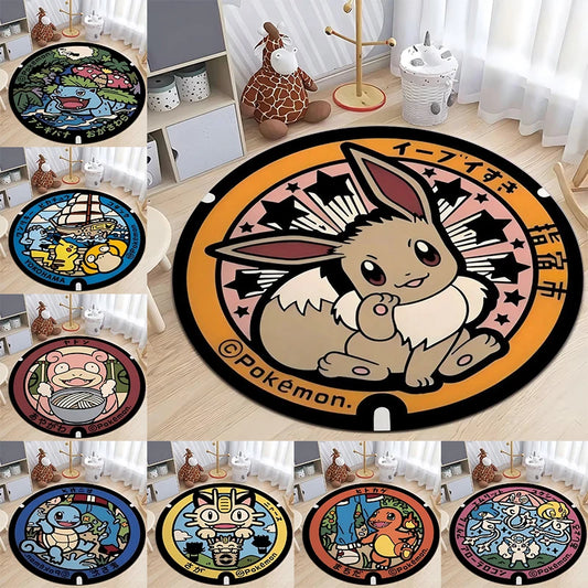 Pokemon Round Rug – Non-Slip Flannel Carpet for Bedroom, Living Room, or Entryway (16", 32", or 48")