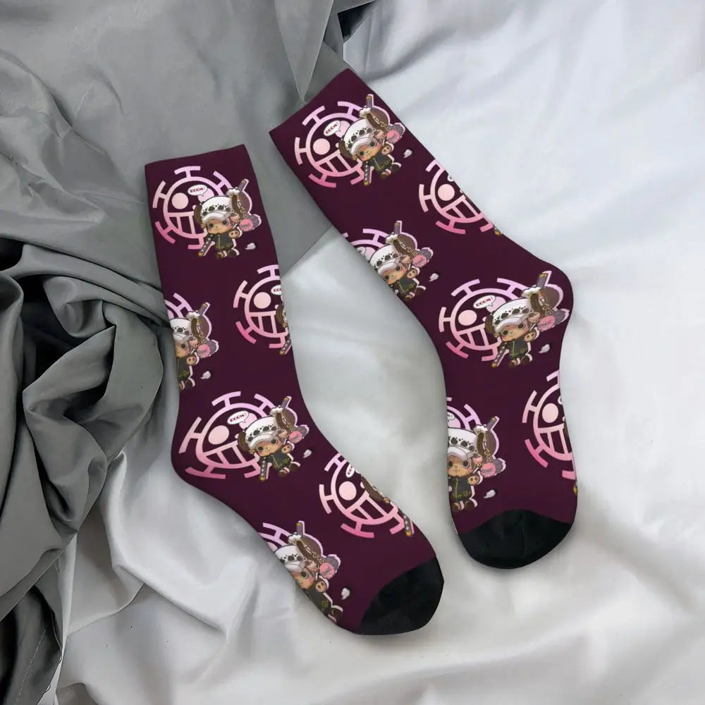 Fashion Men's Socks Harajuku Anime Luffy Zoro Law Crew Unisex Socks