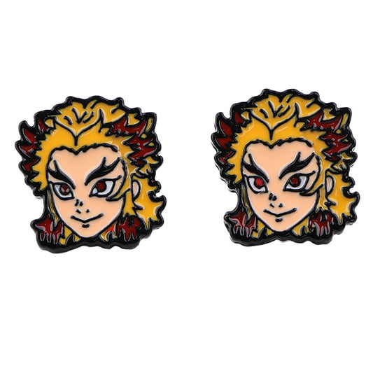 Demon Slayer Kyojuro Rengoku Stud Earrings – Enamel Flame Hashira Cosplay Pair