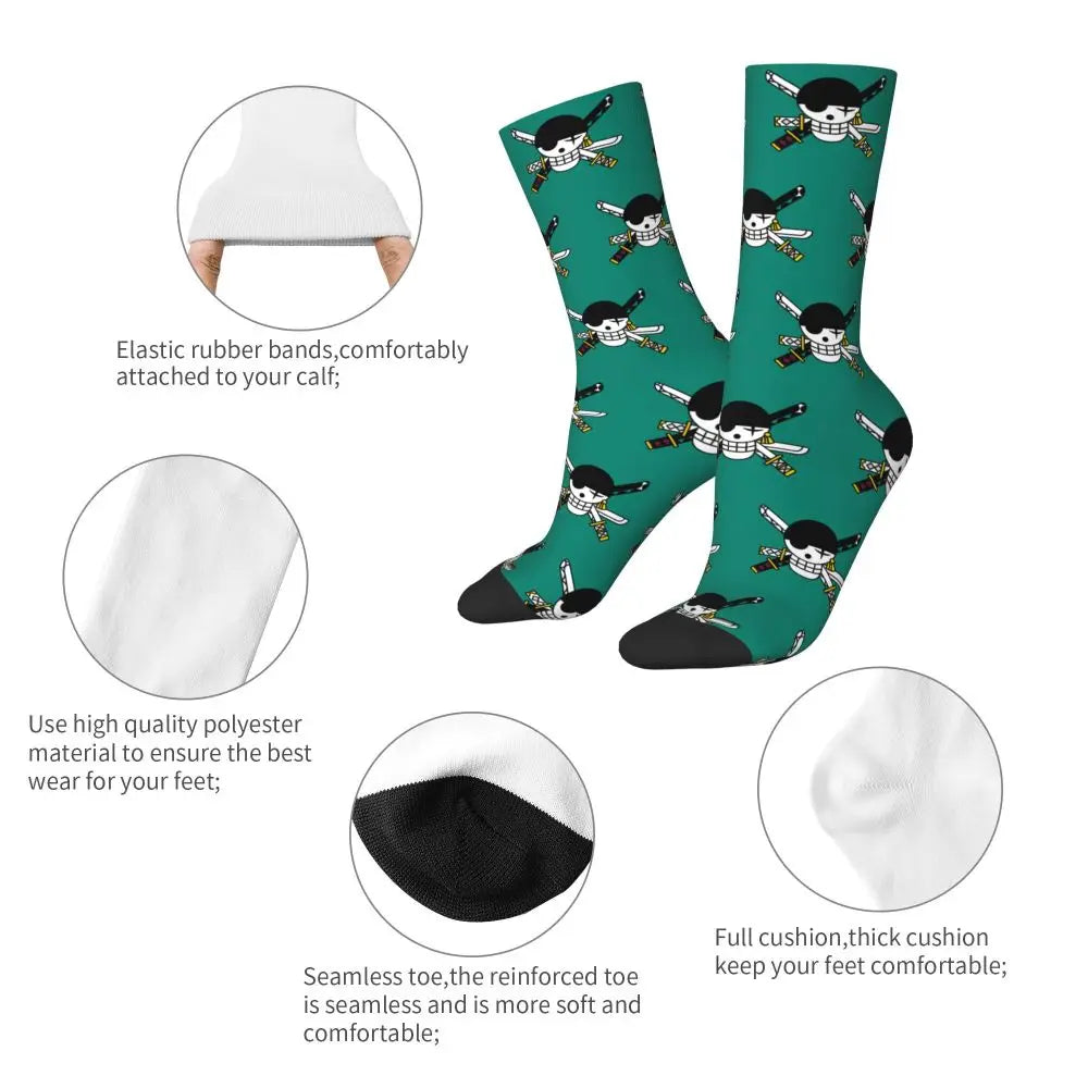 Anime Men's Socks Harajuku Luffy Zoro Trafalgar Law Unisex Crew Socks