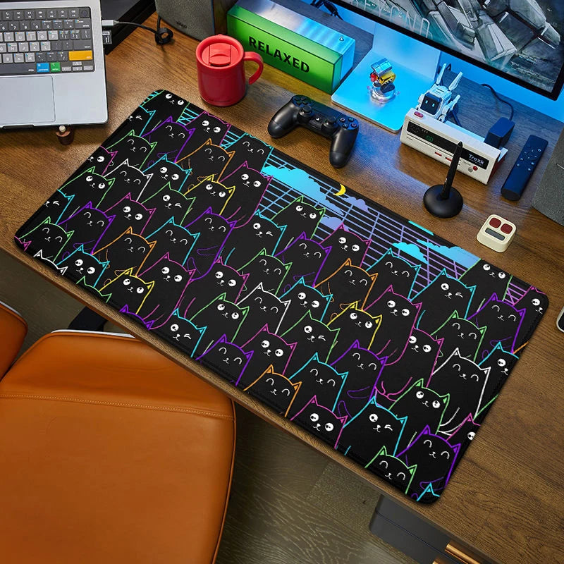 **** Large Kawaii Black Cat Mouse Pad 90x40 Rubber Desk Mat Office Accessory