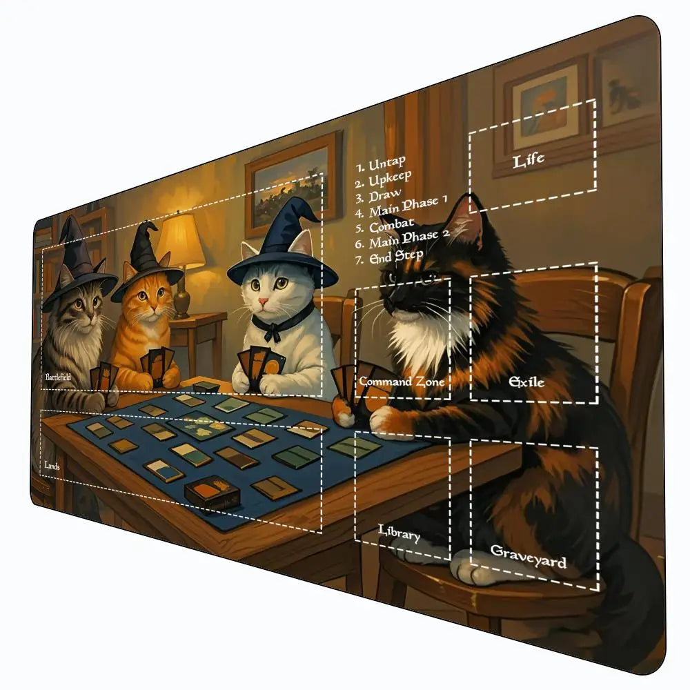 **** Cat Wizard Design XXL Mouse Pad Card Game Mat Non-Slip Gaming Accessory