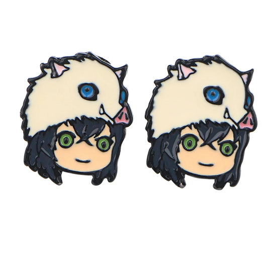 Demon Slayer Inosuke Hashibira Boar-Hat Stud Earrings – Enamel Cosplay Pair