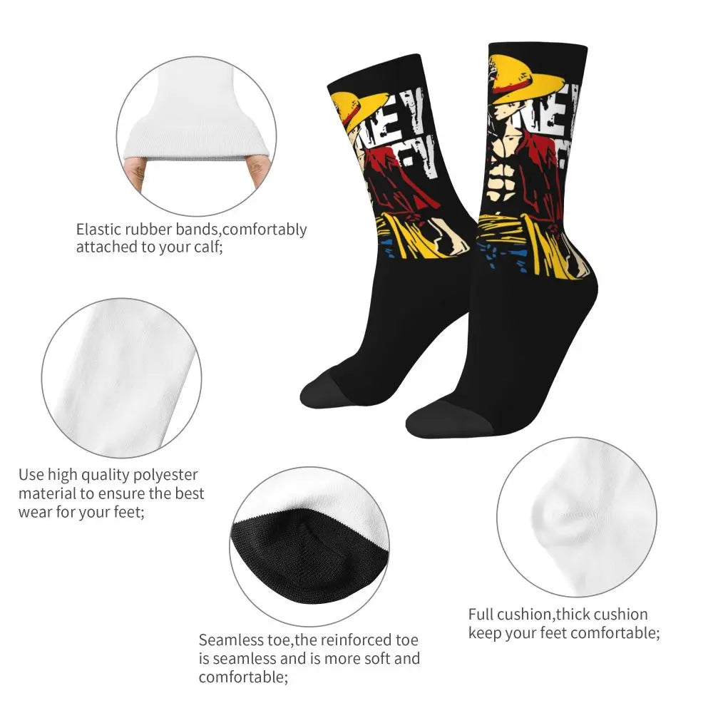 Fashion Men's Socks Harajuku Anime Luffy Zoro Law Crew Unisex Socks