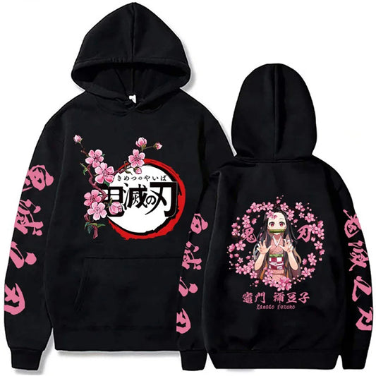 Nezuko Cherry Circle Demon Slayer Hoodie – Black Edition (Unisex)