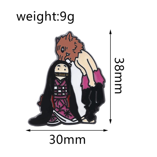 Inosuke & Nezuko Enamel Brooch – Demon Slayer Metal Pin