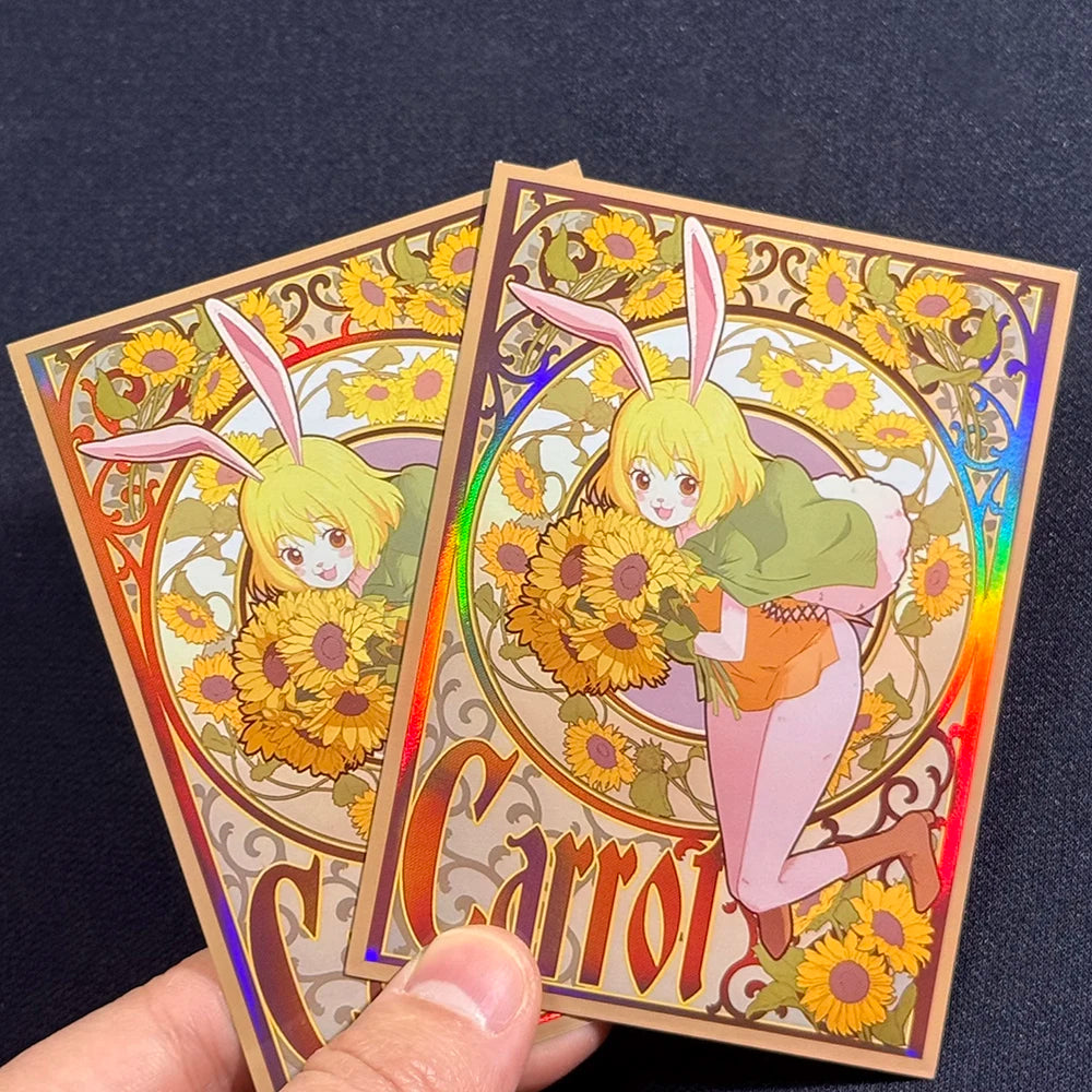 60PCS Foil Card Sleeves Sunflower Carrot Rose TCG Protectors