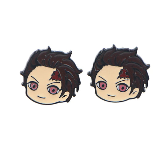 Demon Slayer Tanjiro Kamado Chibi Stud Earrings – Enamel Cosplay Pair