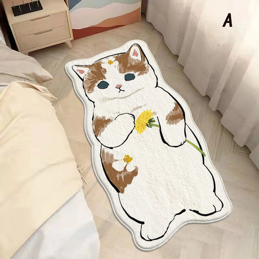 ###  Cute Cat Rug Anti-Slip Soft Flannel Carpet for Kids Room Living Room