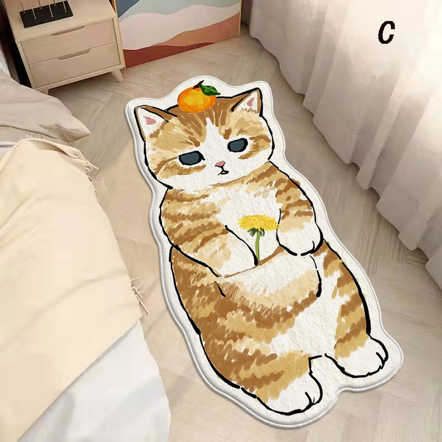 ###  Cute Cat Rug Anti-Slip Soft Flannel Carpet for Kids Room Living Room