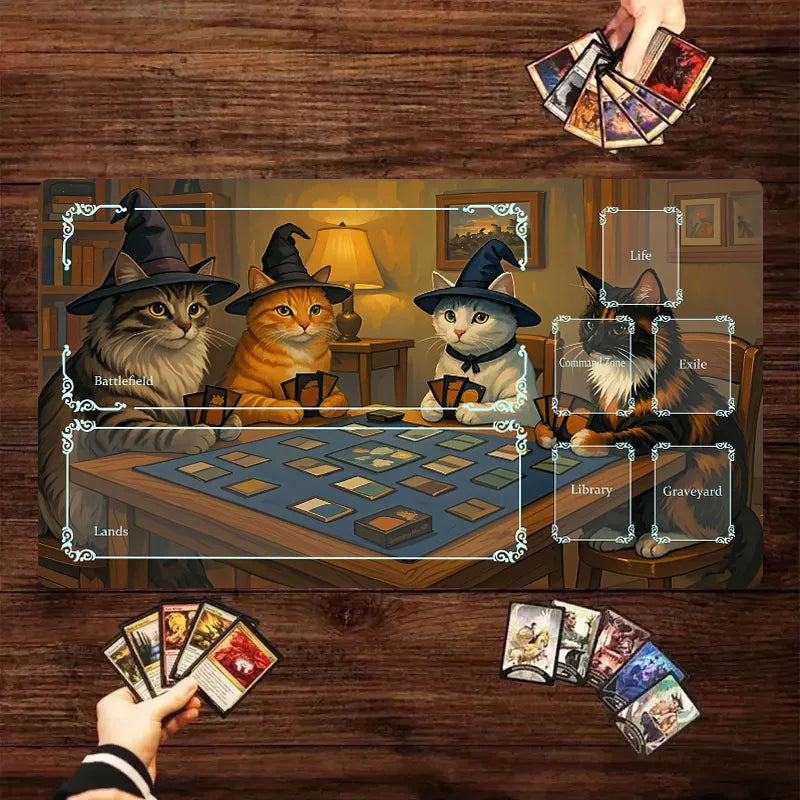 **** Cat Wizard Design XXL Mouse Pad Card Game Mat Non-Slip Gaming Accessory