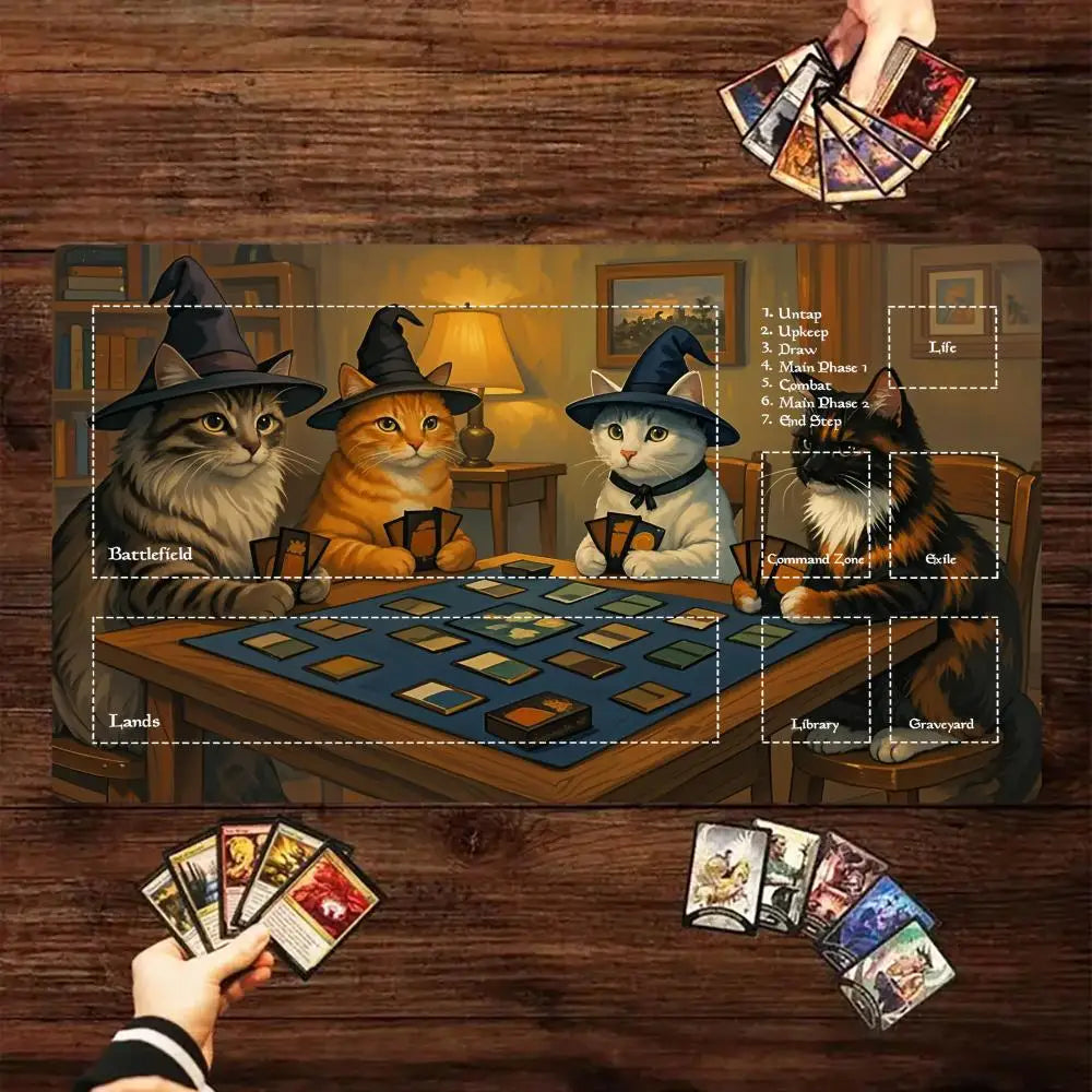 **** Cat Wizard Design XXL Mouse Pad Card Game Mat Non-Slip Gaming Accessory
