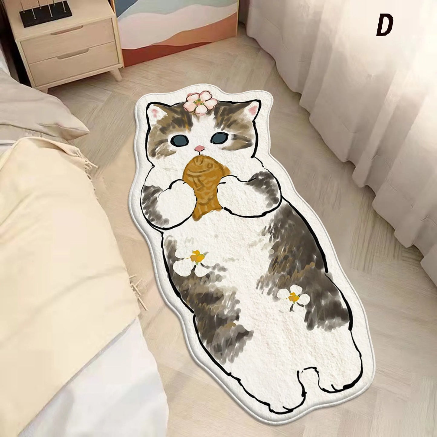 ###  Cute Cat Rug Anti-Slip Soft Flannel Carpet for Kids Room Living Room