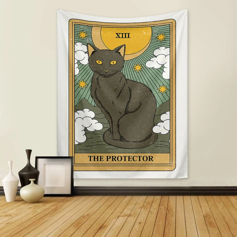 VIKAMA Cosmic Child Tapestry Cat Planet Room Decor Spiritual Wall Art
