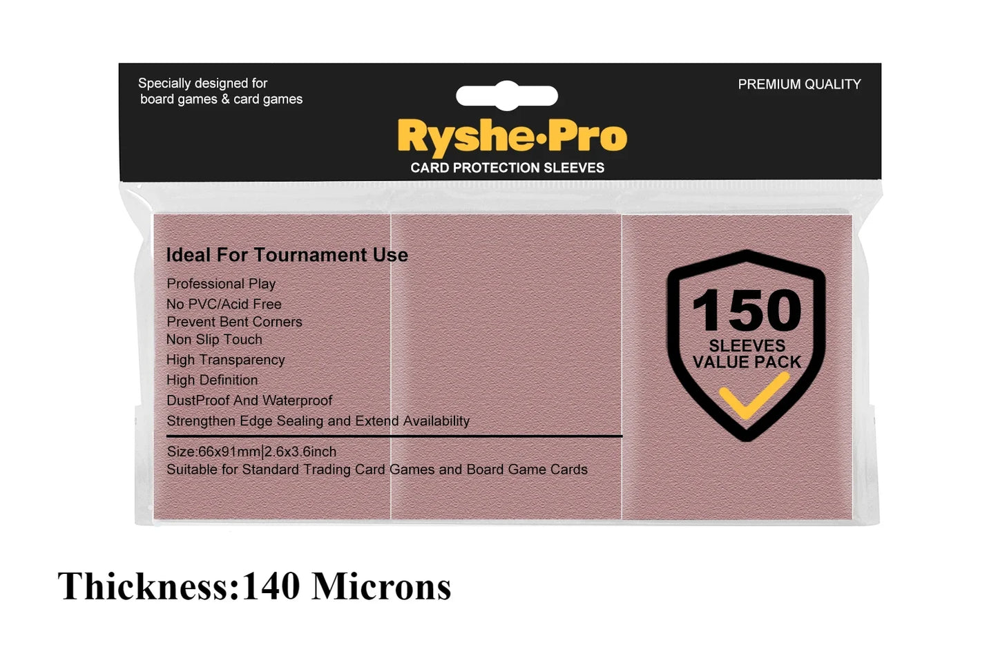 RyshePro Premium Card Sleeves – 66 × 91 mm (Standard / MTG-Pokémon Size) – 150 ct VALUE Pack – Tournament Matte Finish