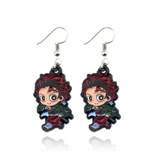 Demon Slayer | Tanjiro Kamado Chibi Drop Earrings – Lightweight Zinc-Alloy Cosplay Jewelry