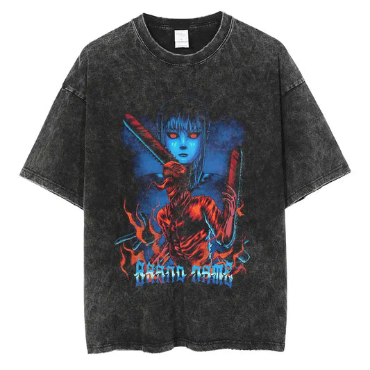 Chainsaw Girl Inferno T-Shirt – Oversized Vintage Horror Tee Chainsaw Man