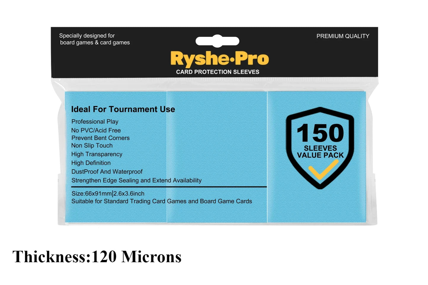 RyshePro Premium Card Sleeves – 66 × 91 mm (Standard / MTG-Pokémon Size) – 150 ct VALUE Pack – Tournament Matte Finish