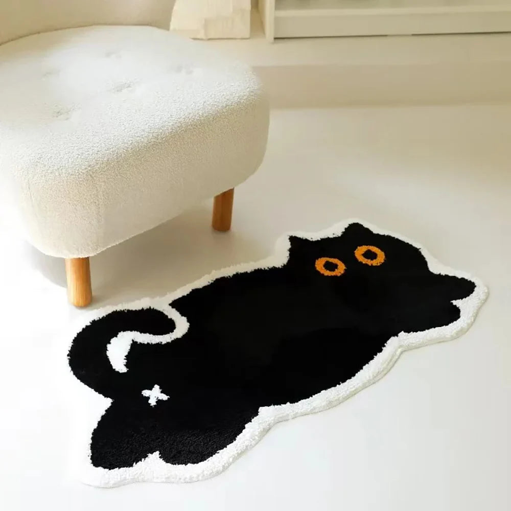 VIKAMA Faux Wool Black Cat Bath Mat Non-Slip Soft Washable Home Decor