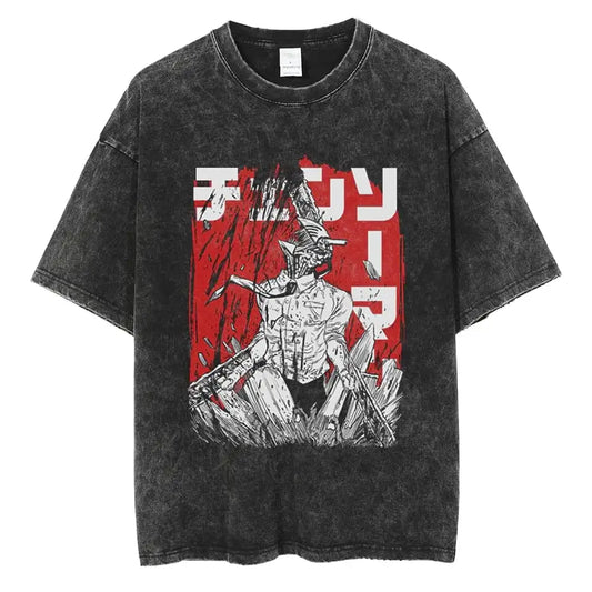 Chainsaw Man Oversized Denji T-Shirt – Vintage Wash Anime Tee