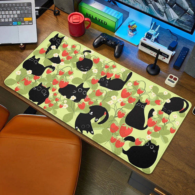**** Large Kawaii Black Cat Mouse Pad 90x40 Rubber Desk Mat Office Accessory