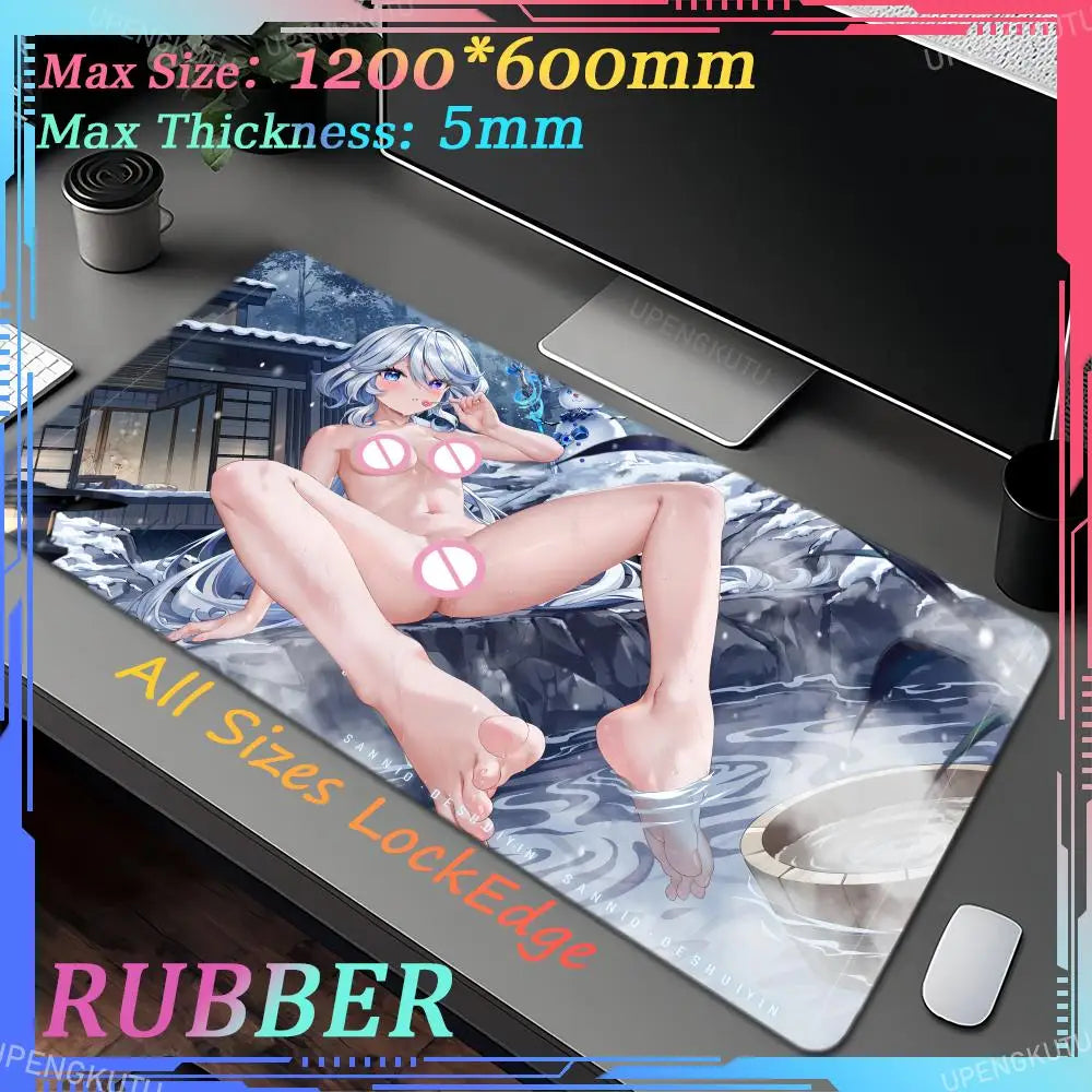 Blue-Haired Seduction XXL Mouse Pad – 23.6x11.8in or 27.6x15.7in – Sexy Anime Girl in Hot Tub Desk Mat