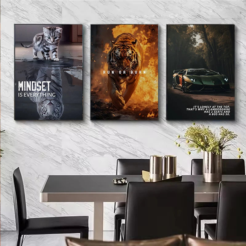Motivational Quotes Lion Mindset Canvas Wall Art Print Home Decor