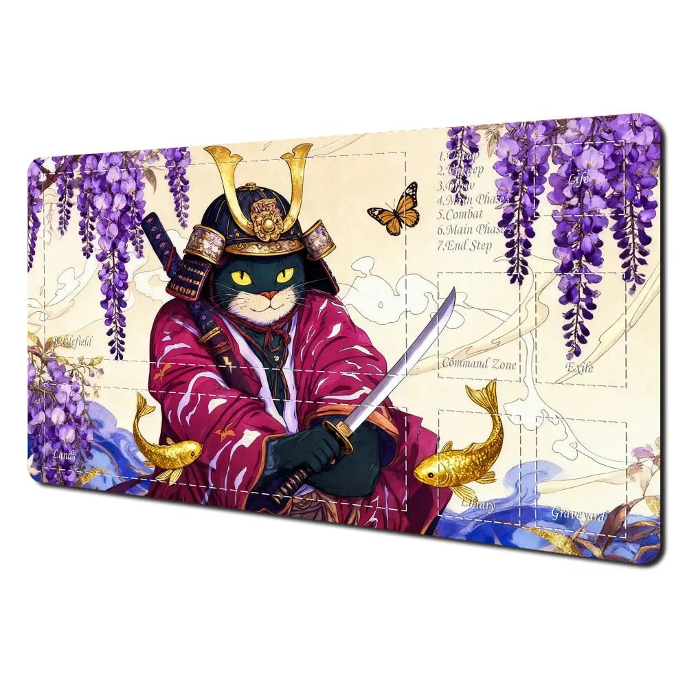 Ukiyo-e Samurai Cat MTG Playmat Non-Slip Durable 35X60CM Gaming Mat