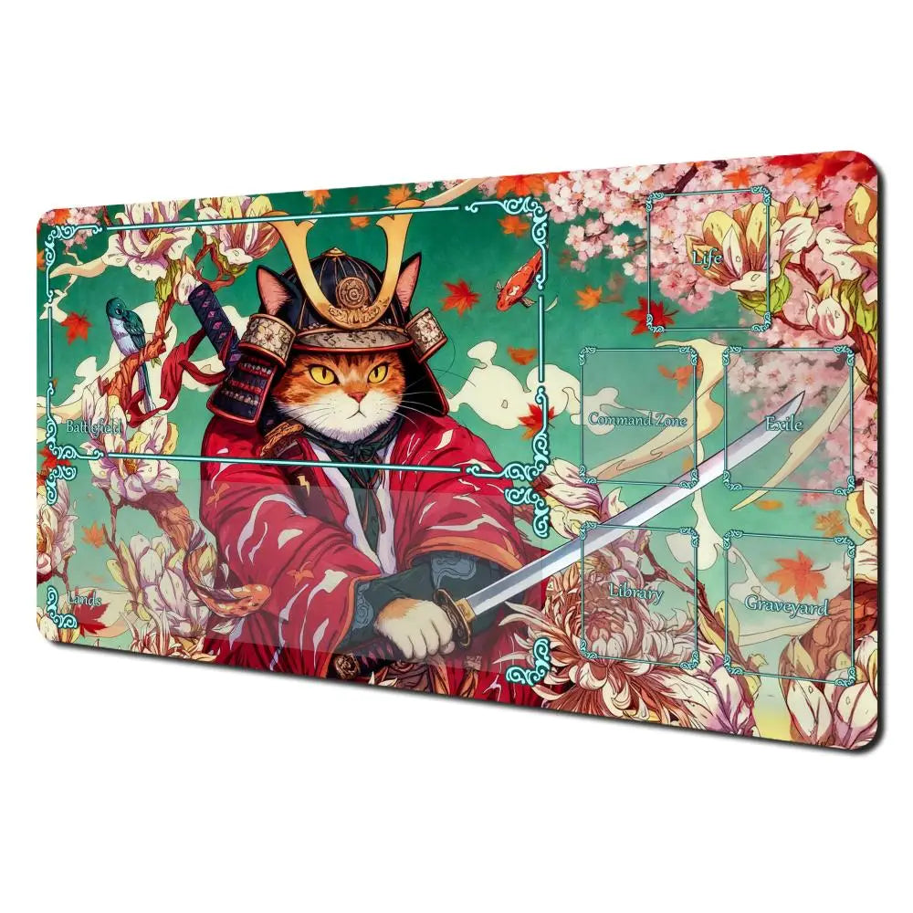 Ukiyo-e Samurai Cat MTG Playmat Non-Slip Durable 35X60CM Gaming Mat