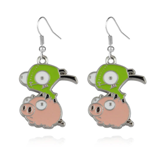 Invader Zim | GIR Riding the Doom Pig Drop Earrings – Enamel-Filled Zinc-Alloy Pair