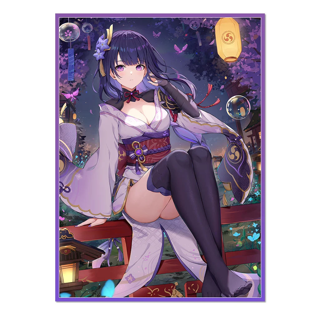 60PCS Anime Cartoon Card Sleeves Protector for PTCG PKM Raiden Shogun