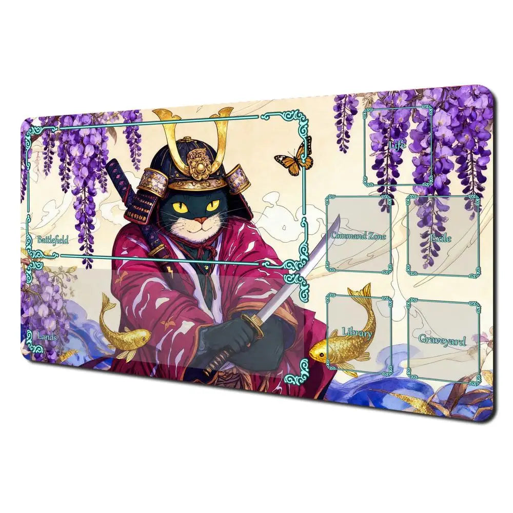 Ukiyo-e Samurai Cat MTG Playmat Non-Slip Durable 35X60CM Gaming Mat