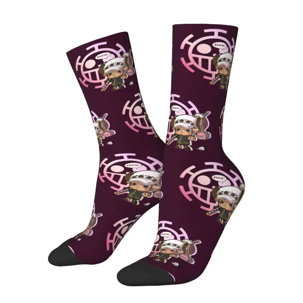 Anime Men's Socks Harajuku Luffy Zoro Trafalgar Law Unisex Crew Socks