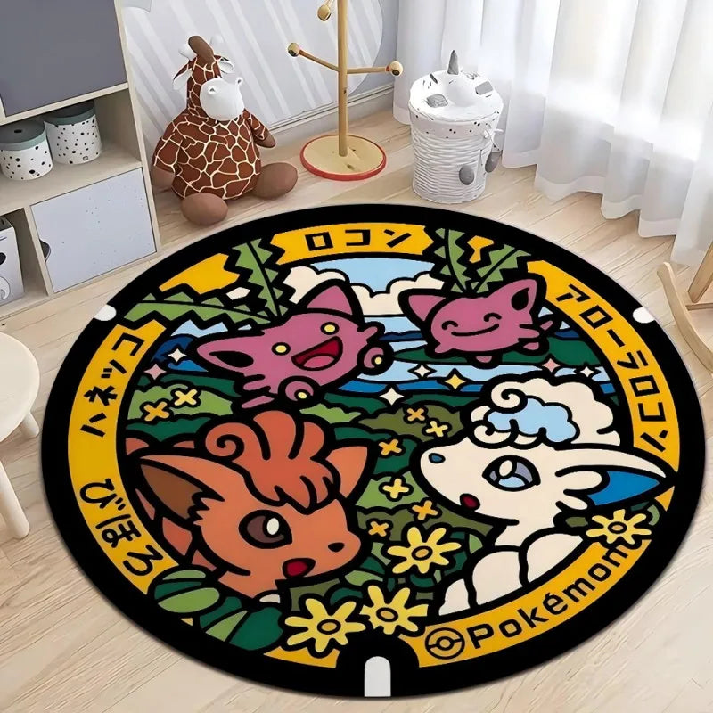 Pokemon Round Rug – Non-Slip Flannel Carpet for Bedroom, Living Room, or Entryway (16", 32", or 48")