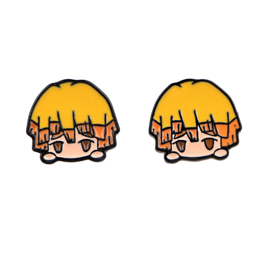 Demon Slayer Zenitsu Chibi Pout Stud Earrings – Enamel Cosplay Pair