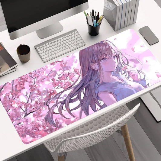 XXL Pastel Sakura Anime Girl Mouse Pad – 900x400mm Gaming Desk Mat