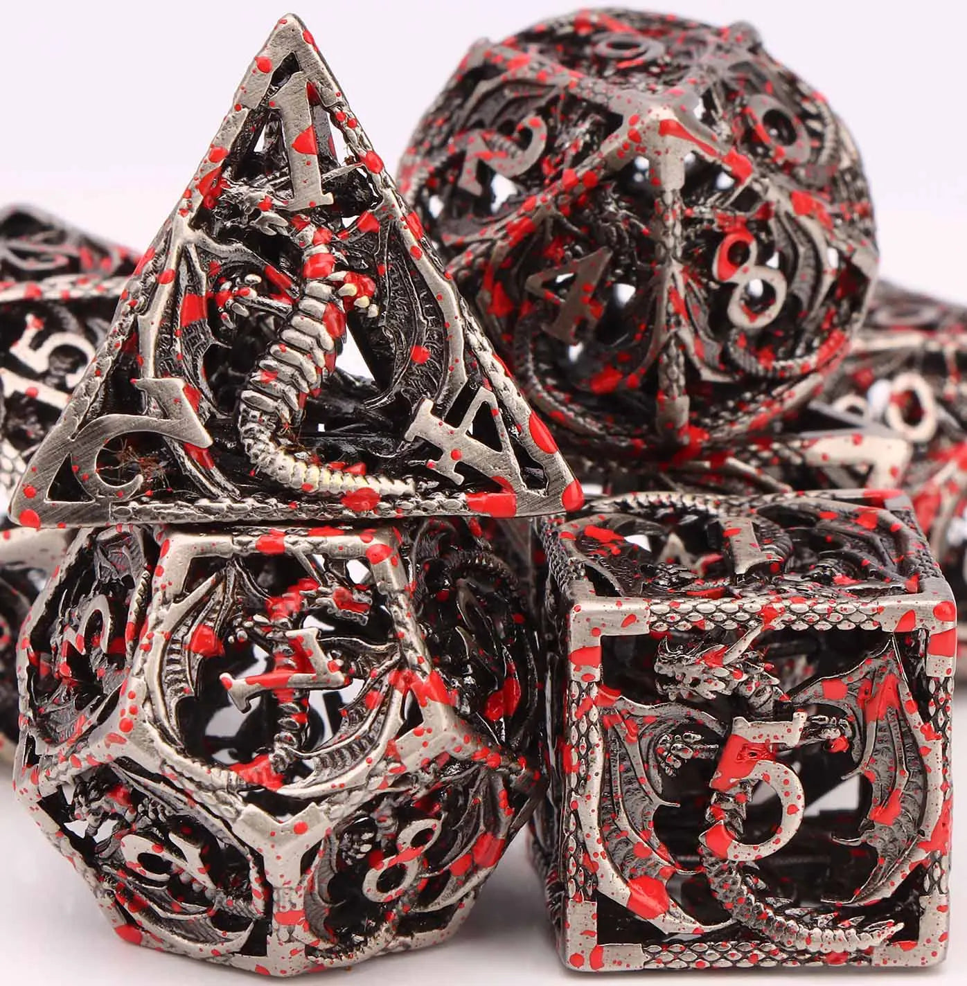 Blood Dragon Metal Dice Set – Polyhedral D&D RPG Dice (7-Piece)