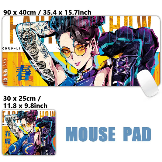 Chun-Li Glasses XXL Mouse Pad – 23.6x11.8in & 27.6x15.7in – Sexy Anime Desk Mat for Gamers
