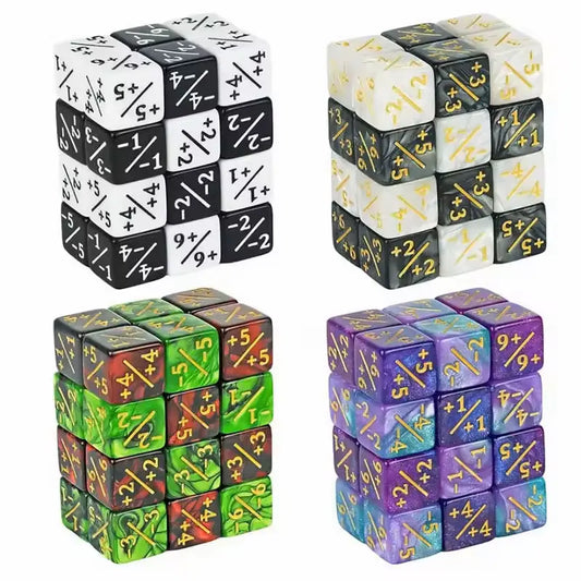 MTG-Compatible +1/+1 • -1/-1 Counter Dice – 10-Pack (16 mm Dual-Color Resin, Gold Inlay)