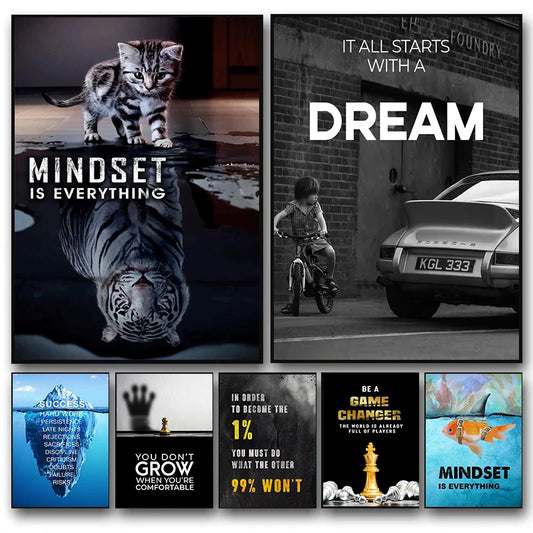 Motivational Quotes Lion Mindset Canvas Wall Art Print Home Decor