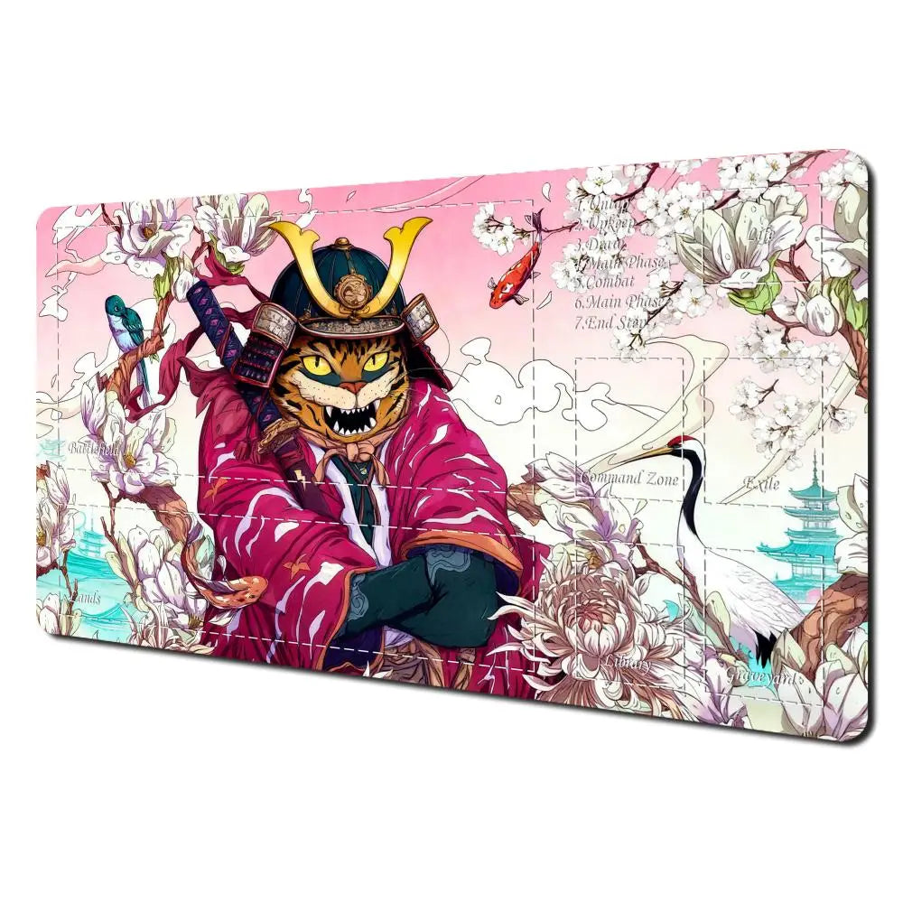 Ukiyo-e Samurai Cat MTG Playmat Non-Slip Durable 35X60CM Gaming Mat