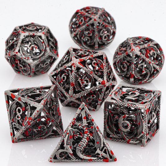 Blood Dragon Metal Dice Set – Polyhedral D&D RPG Dice (7-Piece)