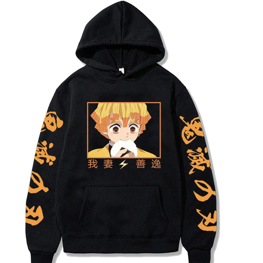 Zenitsu Rice Ball Demon Slayer Hoodie – Black Edition (Unisex)