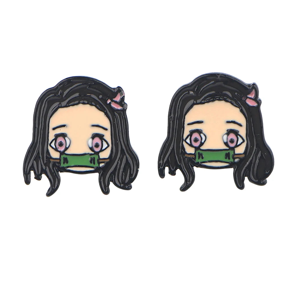 Demon Slayer Nezuko Kamado Stud Earrings – Enamel Cosplay Pair