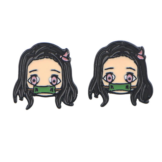 Demon Slayer Nezuko Kamado Stud Earrings – Enamel Cosplay Pair