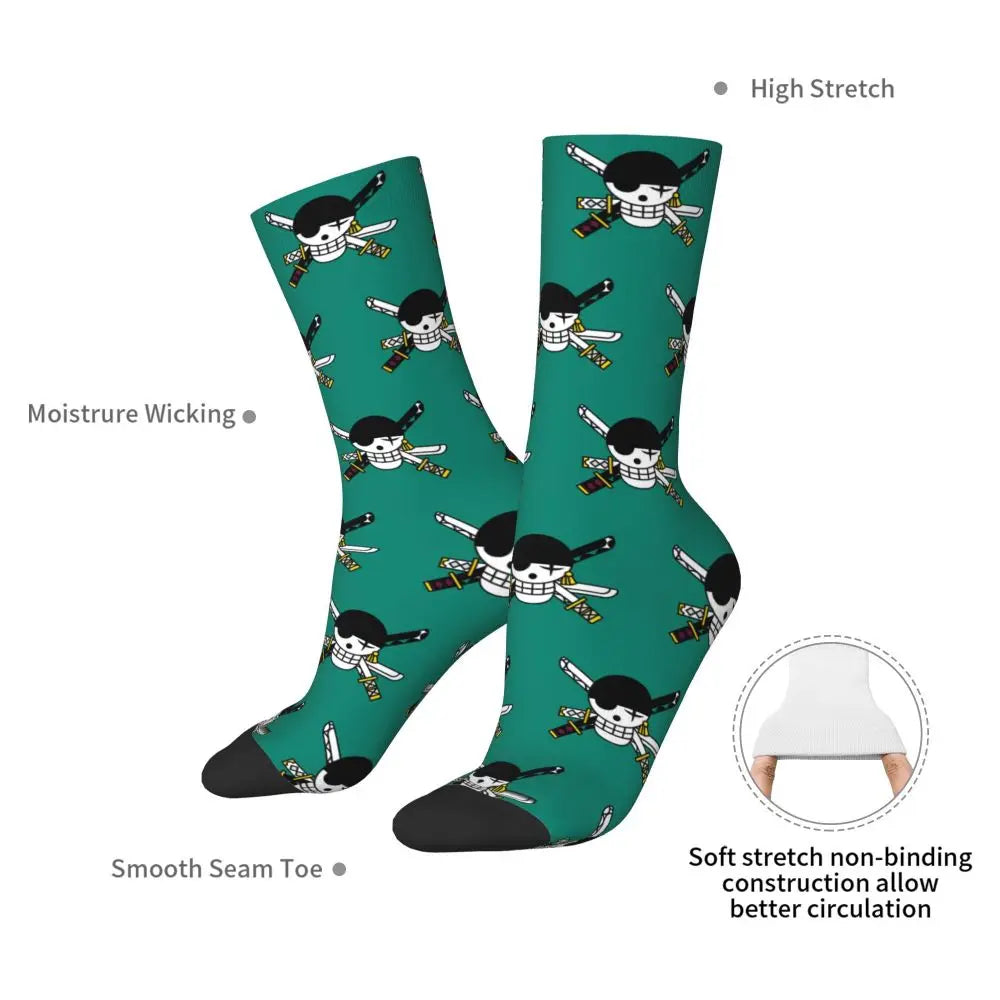 Anime Men's Socks Harajuku Luffy Zoro Trafalgar Law Unisex Crew Socks