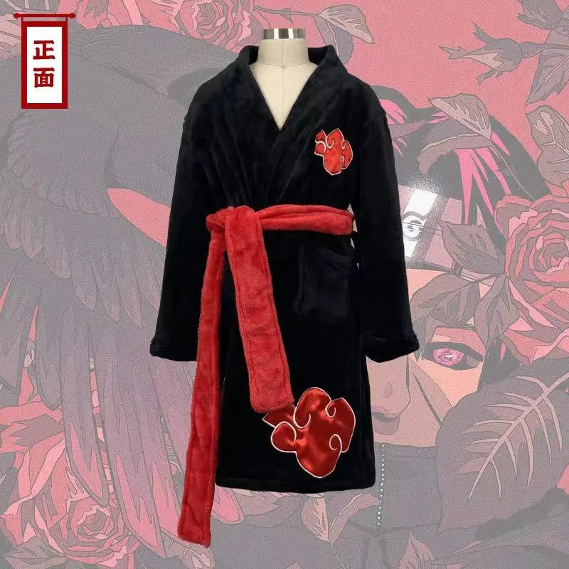 Naruto Akatsuki Itachi Robe Flannel Thermal Nightgown Cosplay Costume