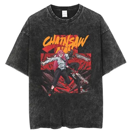 Chainsaw Man Power & Denji T-Shirt – Oversized Vintage Battle Tee